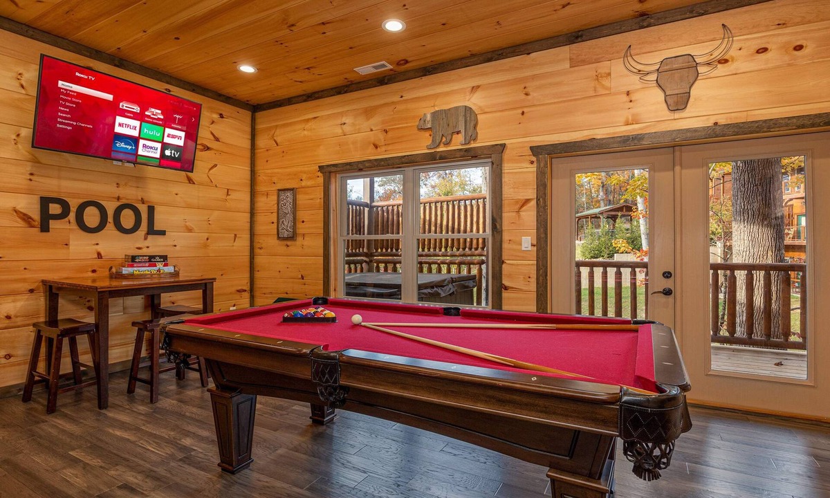 Chalet Village North House | Modern Cabin Movie Theater Hot Tub Game Room