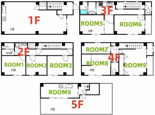 LUCK Accommodates up to 19 people Quiet area in central Osaka Shinsaibashi Kuromon Market Namba are next to each other and transportation in the city and airport is super convenient in Osaka