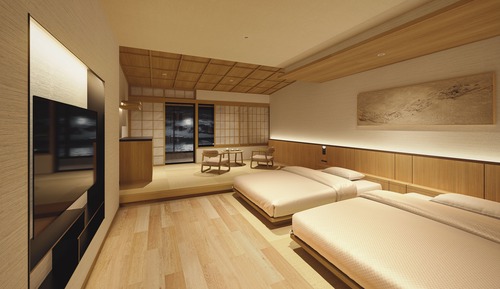 [Includes a semi-open-air hot spring bath] Japanese-Western Twin Room (58-59 sqm)
